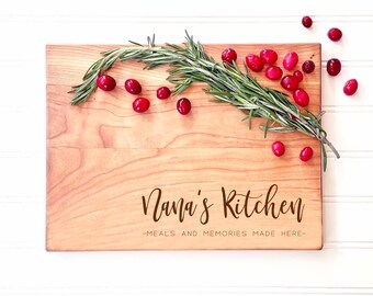 Nana Cutting Board Personalized with Nana's Kitchen Meals and Memories Made Here, for Custom Christmas Gift, by Milk & Honey