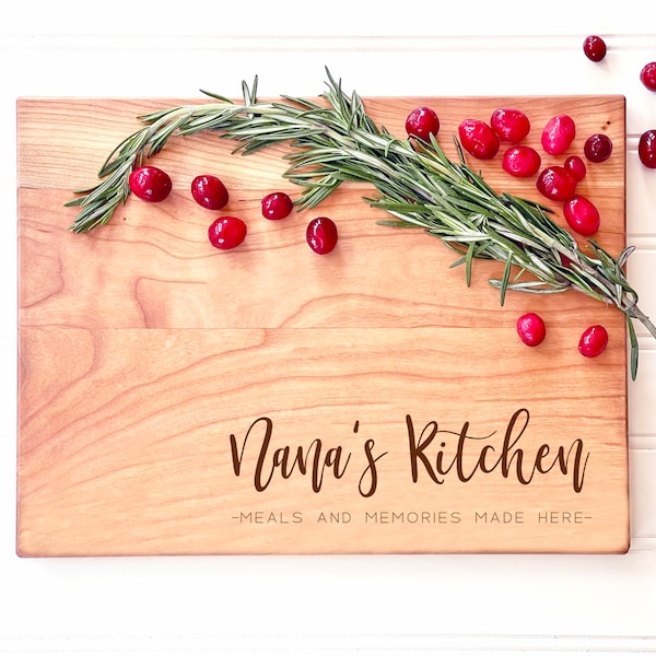 Nana Cutting Board Personalized with Nana's Kitchen Meals and Memories Made Here, for Custom Christmas Gift, by Milk & Honey