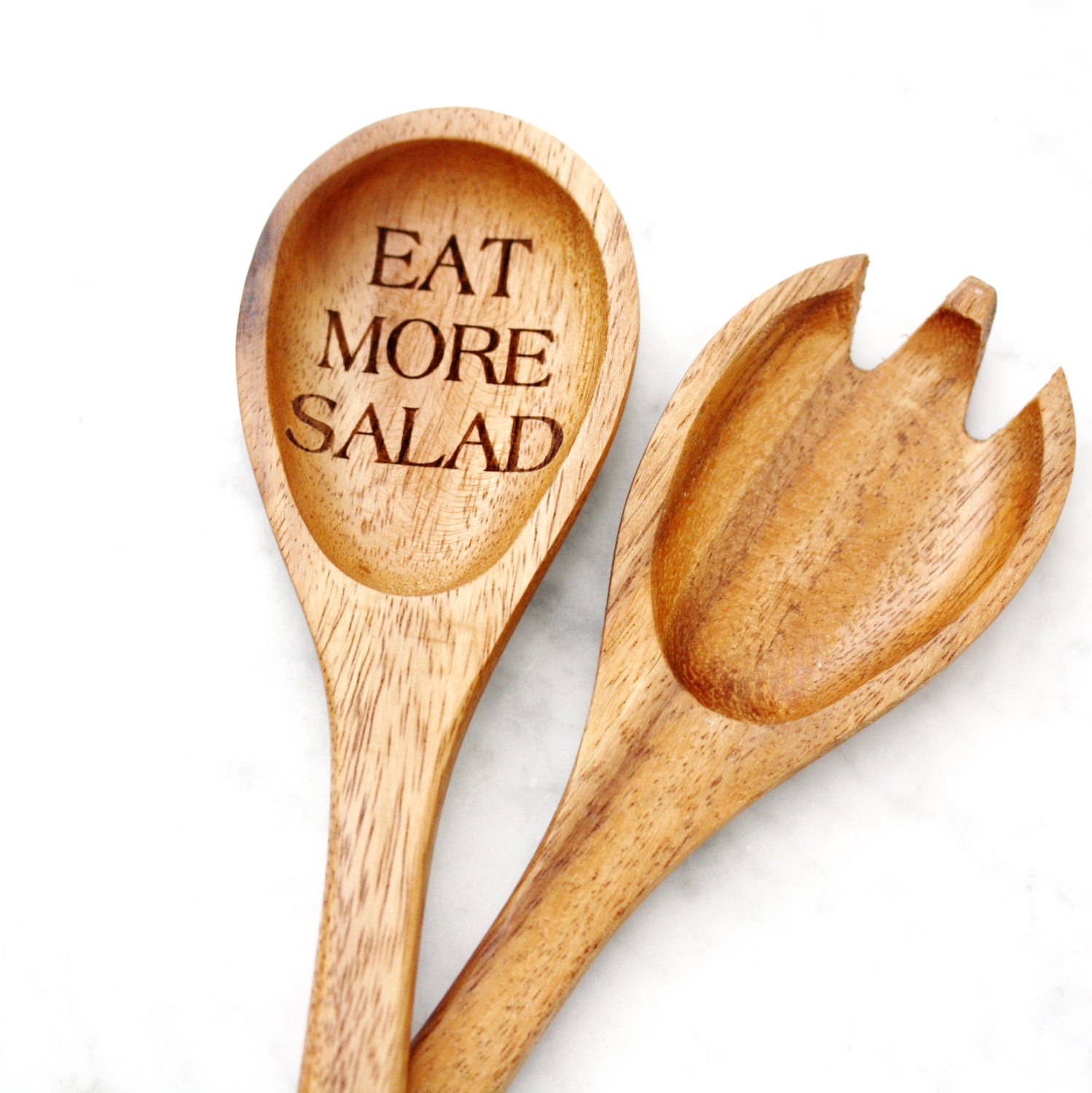 Eat More Salad acacia wood salad servers. Engraved wood Etsy