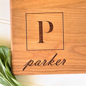 Personalized Last Name Cutting Board. Custom Engraved wooden board for custom kitchen decor, charcuterie boards, closing gifts. Cherry