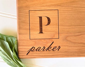 Personalized Last Name Cutting Board. Custom Engraved wooden board for custom kitchen decor, charcuterie boards, closing gifts.