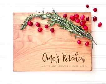 Oma Cutting Board Personalized with Oma's Kitchen Meals and Memories Made Here, for Custom Christmas Gift, by Milk & Honey