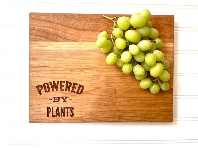 Powered by Plants, Engraved Cutting Board for Vegan Gifts, Vegetarian Present, Serving Board by milk and honey image 3