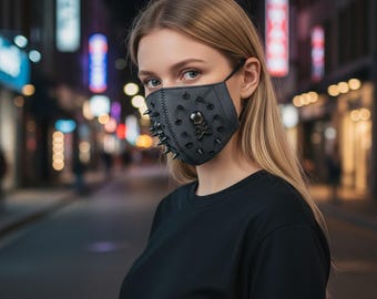 Máscara gótica de calavera con pinchos, cubrebocas punk, máscara de disfraz con tachuelas, máscara bucal cyberpunk, accesorio facial para cosplay de Halloween