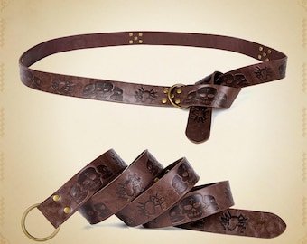 Ringriem in retrostijl, Viking-heupriem, riem met Keltische knoop, riem middeleeuws kostuum, LARP-fantasieriem, riem in bruin lederlook