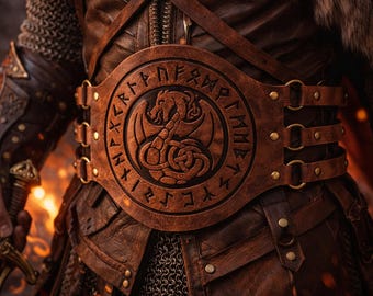Viking-heupriem, korsetriem Noorse draken, middeleeuwse runenriem, LARP-fantasiekostuumriem, brede PU-leren riem