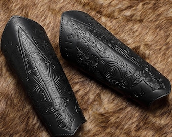 Eén stuk Viking-brace, Noorse armbeschermer, manchet van kunstleer, middeleeuws LARP-pantser, Keltische polsbeschermer