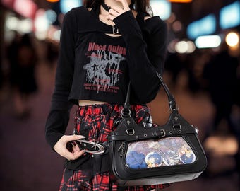 Ita-crossbodytas, gotische displayportemonnee, kawaii anime-etalagetas, zwarte schouderhandtas, harajuku jirai kei-tas