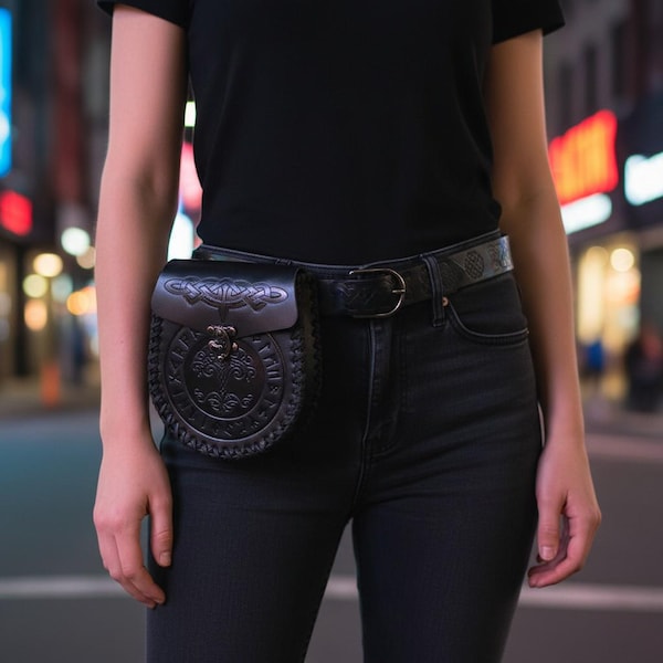 Viking Skull Belt Pouch Bag Only, Gothic Waist Bag, Medieval Leather Look Hip Bag, LARP Costume Pouch