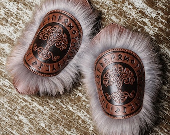 Viking bont bracer enkel stuk, Noorse armbeschermer, LARP-cosplay polsmanchet, namaakbont rune pantser, middeleeuws kostuumaccessoire