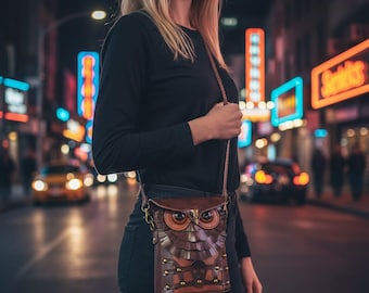 Crossbodytas uil, portemonnee gotische uil, schoudertas Vikingstijl, middeleeuws fantasiezakje, LARP-kostuumtas