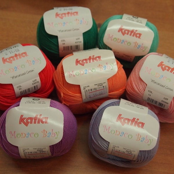 FLAT Shipping Rate - Katia Monaco Baby 4 Ply cotton yarn- made in Spain - SALE - only 5.99 USD