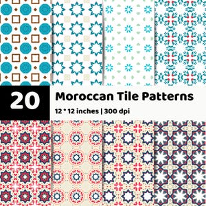 Dekorative marokkanische Fliesen Muster | Mediterran Digitale Papiere | Geometrische PNG-Pack