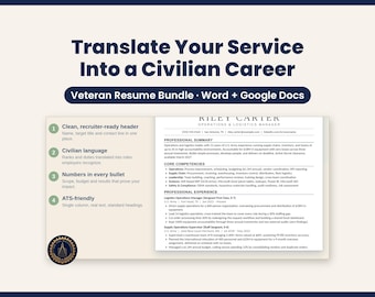 Military to Civilian Resume Bundle, ATS Friendly Veteran Resume with Cover Letter, Word and Google Docs