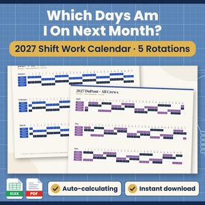 2027 Shift Work Calendar-Printable Crew Schedules and Excel/Google Sheets Generator