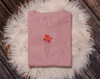 T-shirt met bloemenprint – minimalistisch T-shirt met handgetekende bloem