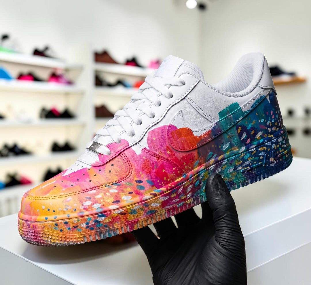 Custom Color Splatter White Sneakers, Hand Painted Impasto Splatter ...