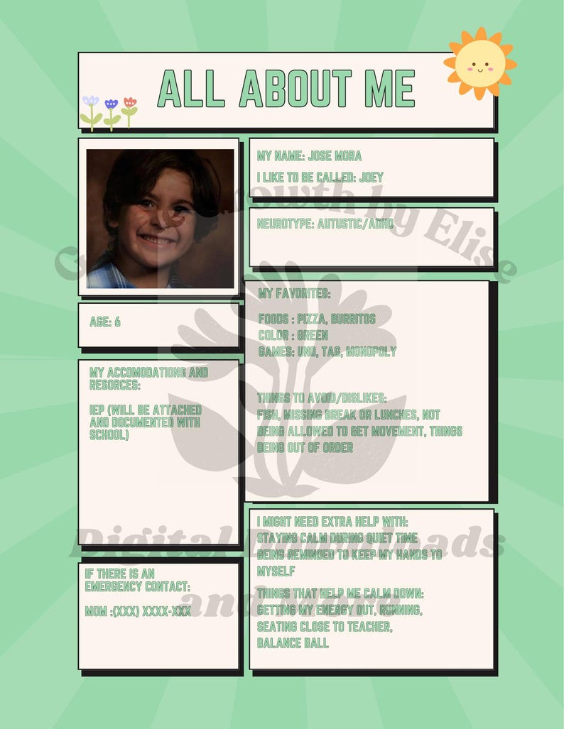 Editable All About Me - Etsy