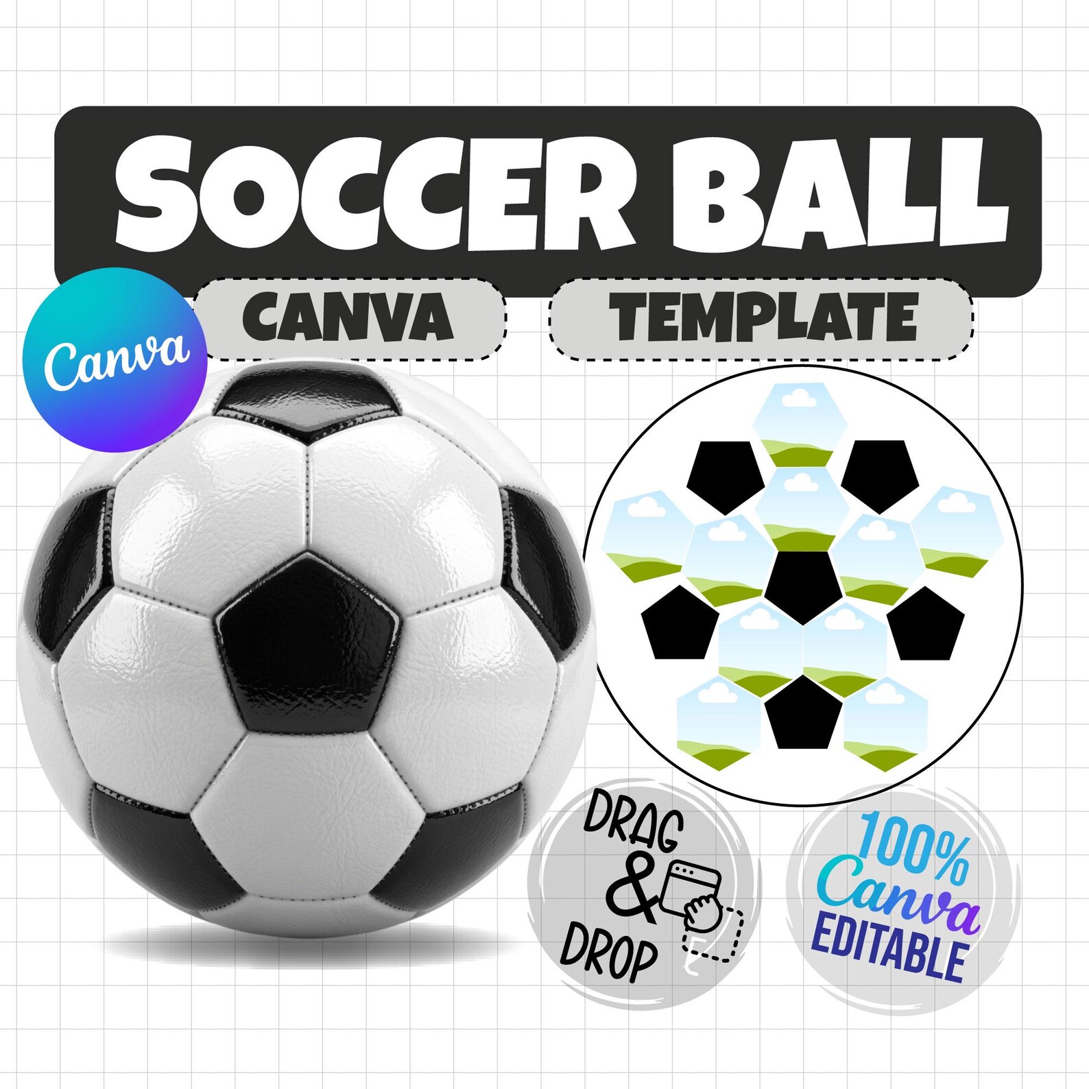 Soccer Ball Canva Template | Editable Football Panel Template | Hexagon ...