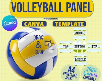 Volleyball Panel Canva Template | Volleyball SVG Template | Printable Ball Panel Pattern | A4 Editable Sports Ball Design