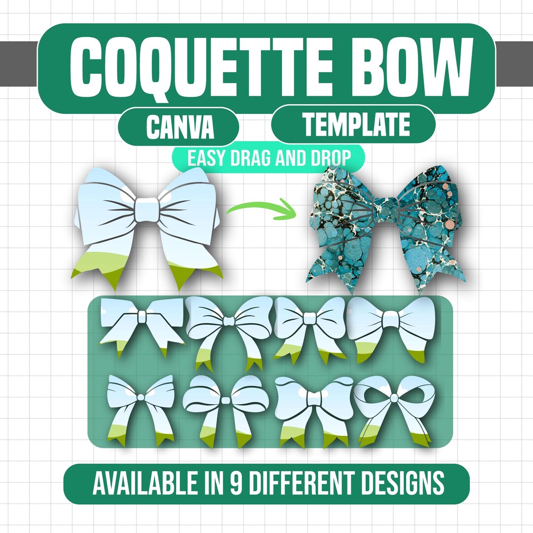 Coquette Bow Canva Template | 9 Bow SVG Bundle | Editable Bow Design ...
