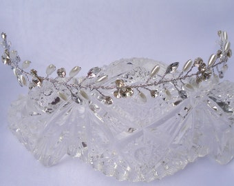 Rhinestone Headband, Bridal Vine, Crystal Tiara, Vintage Boho Style, Halo Headband, H394