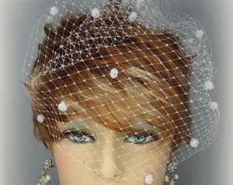 Wedding Birdcage Veil, Crystal Chenille Dot Veil, 12 Inch Veil, Birdcage Veil, H1009-C/CD 12