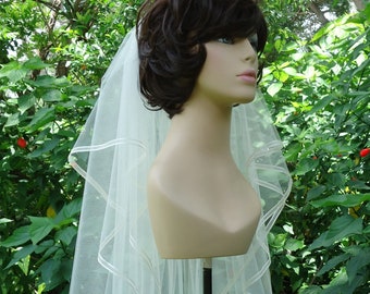 Bridal Veil, Two Tier Veil, Ribbon Edge, Waist Length Veil,  H1052