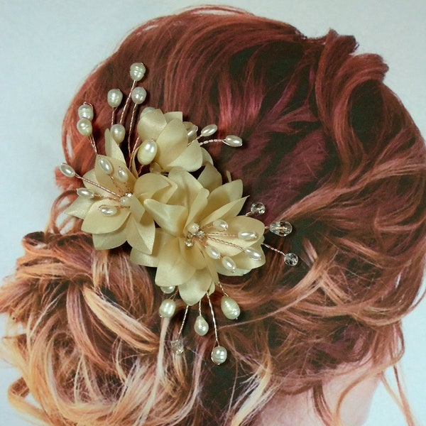 SALE, Bridal Headpiece, Champagne Bridal Comb, C809