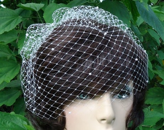 Wedding Birdcage Veil with Pearls, 9" Bridal Veil, Soft Edge Veil, Russian Veiling, Bird Cage Veil, SE1006SP