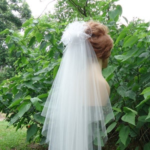 Wedding Veil, Cut Edge, Two Layer, Puff Pouf Comb Embellishment, H3058