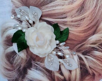 Ivory Flower Clip, Bridal Flower Clip, Bridal Headpiece, Wedding Hairpiece, C816