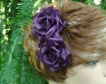 Rose Hair Pins, Set of 2, Plum Hair Pins, Purple Hair Pins, Hair Flower Pins, 15324