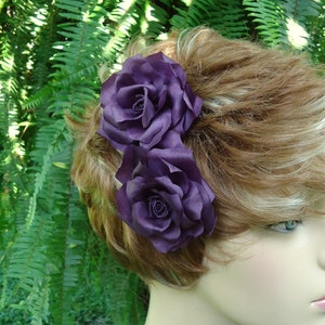 Rose Hair Pins, Set of 2, Plum Hair Pins, Purple Hair Pins, Hair Flower Pins, 15324