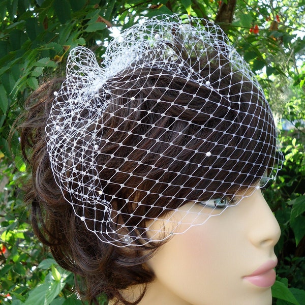 Wedding Birdcage Veil with Crystals, Small Bridal Veil, Russian Veiling, Bird Cage Veil, H1003