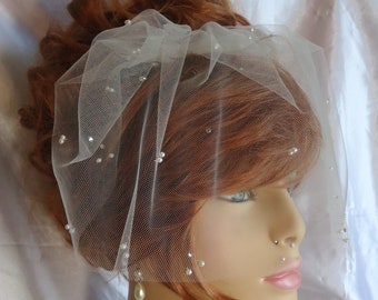 Birdcage Veil, Tulle Mini Veil, Bridal Veil, Wedding Veil, 12 Inch Veil, Pearl Crystal Veil, Bridal Accessory, H2025SP-C-12