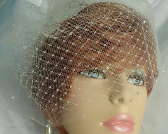 Bridal Veil, Double Layer Veil, Russian Veiling Illusion Tulle Bridal Veil, Pearl Accent Veil, Wedding Veil, H2062SP9