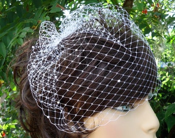 Wedding Birdcage Veil with Crystals, Small Bridal Veil, Russian Veiling, Bird Cage Veil, H1003