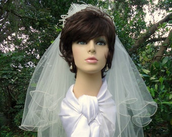 Wedding Veil, Bridal Veil, 2 Tier Bridal Veil, Curly Edge Veil, Corded Edge Veil, Waist Length Veil, Embellished Comb, H3045