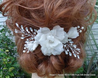 Pure Silk Bridal Comb, Pure Silk Rose, Silk Floral Comb, Wedding Hair Comb, REX17399