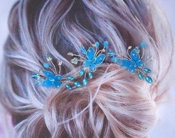 Turquoise Butterflies, Set of 3, Bridal Hair Pins, Butterfly Hair Pins, J188