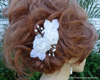 Pure Silk Bridal Comb, Pure Silk Roses, Silk Floral Comb, Wedding Hair Comb, REX17400