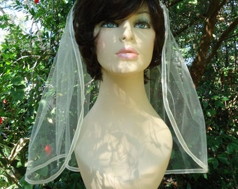 Satin Ribbon Edge Veil, Single Tier Veil, Wedding, Bridal Veil, Ribbon Veil, Shoulder, Elbow, Fingertip, Waltz, Chapel, Ivory, White, H3042