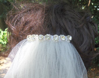 Bridal Veil, Two Layer, 36 Inch Illusion Tulle, Cut Edge, Embellished Comb, Wedding Veil, H1075