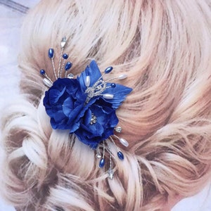 Bridal Hair Pin, Blue Hair Pin, Floral Hair Pin, Wedding Hair Piece, Bridal Headpiece, ND792