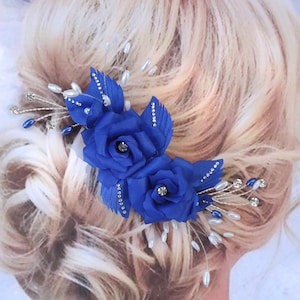 Blue Roses Comb, Blue Bridal Comb, Something Blue, C814