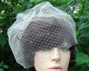 Wedding Veil, 9" Crystal Pearl Veil, Double Layer Veil, Russian Veiling Illusion Tulle Bridal Veil, Bridal Veil, H2062CP9