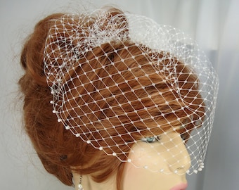 Wedding Birdcage, Pearl Edge Veil, Small Bridal Veil, 9 Inch Birdcage, Bird Cage Veil, H1006PE