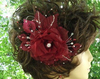 Wedding Hair Rose, Rose Fascinator, Burgundy Rose, Wedding Accessory, 16403