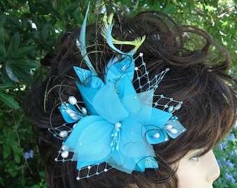 Bridal Hair Flower, Turquoise Lily Clip, Turquoise Headpiece, 17385